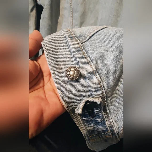 Denim Jacket with Peace Sign Embroidery - Picture 12 of 16